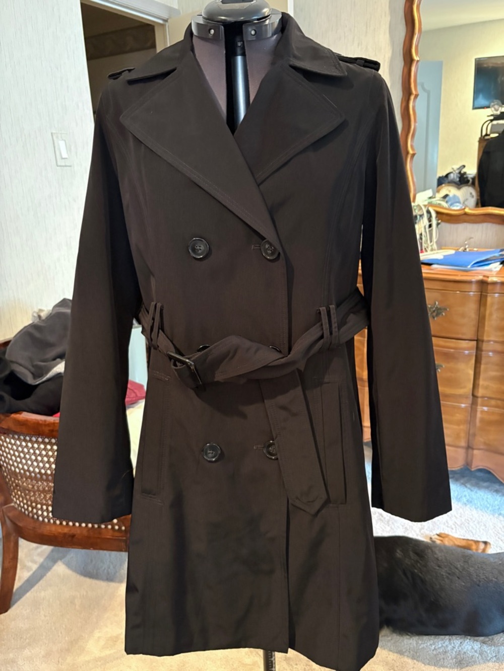 croft & barrow Black Double-Breasted Trench with Belt